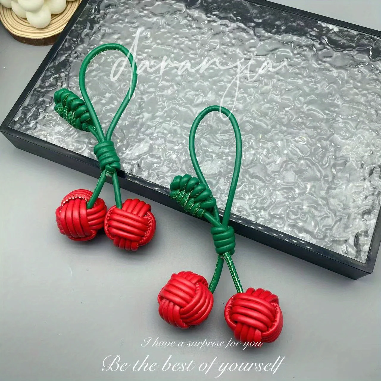 Delicate Cute Woven Ball Bag Decoration, Fashion Woven Cherry Personalized Bag Accessories, Women's Bag Pendant, Holiday Gifts