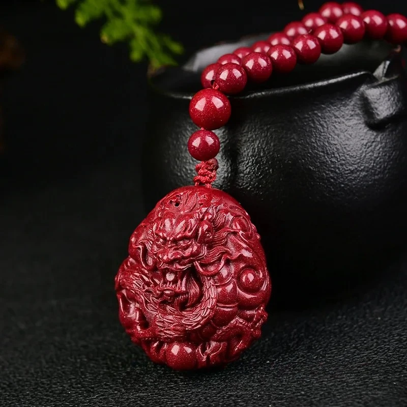 

Fashion Cinnabar Jade Dragon Ball Pendant 108 Beads Necklace Jewellery Chinese Healing Women Man Luck Gift Sweater Chain