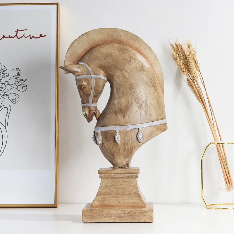 

Imitation Wood and Horse Sculpture Resin HorseSculpture Craftsmanship,Bedroom,Living Room,Wine Cabinet Home Decoration Ornaments