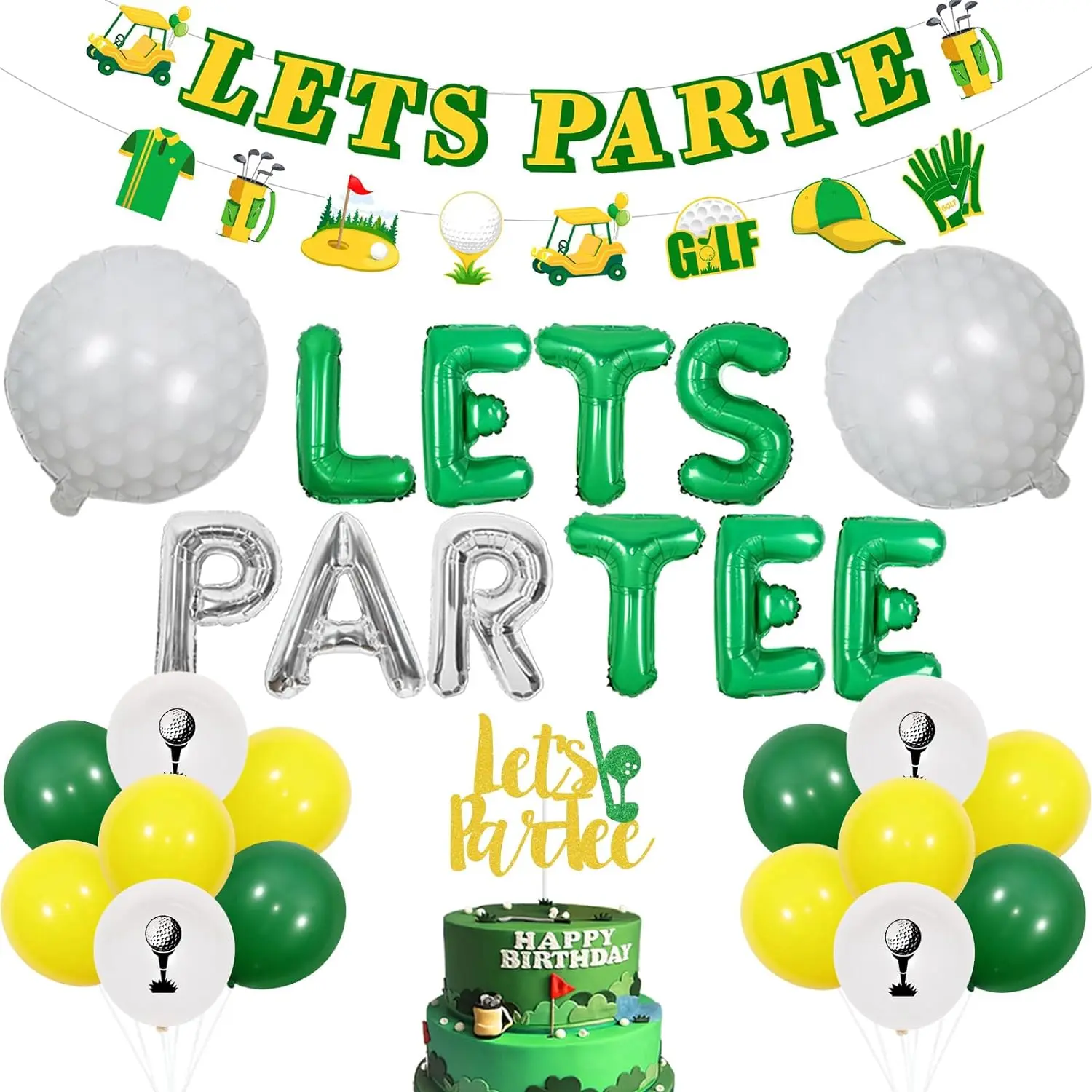 

Let's Par Tee Decor Banner Cake Topper Golf Foil Balloons for Golf Retirement Sports Theme Party