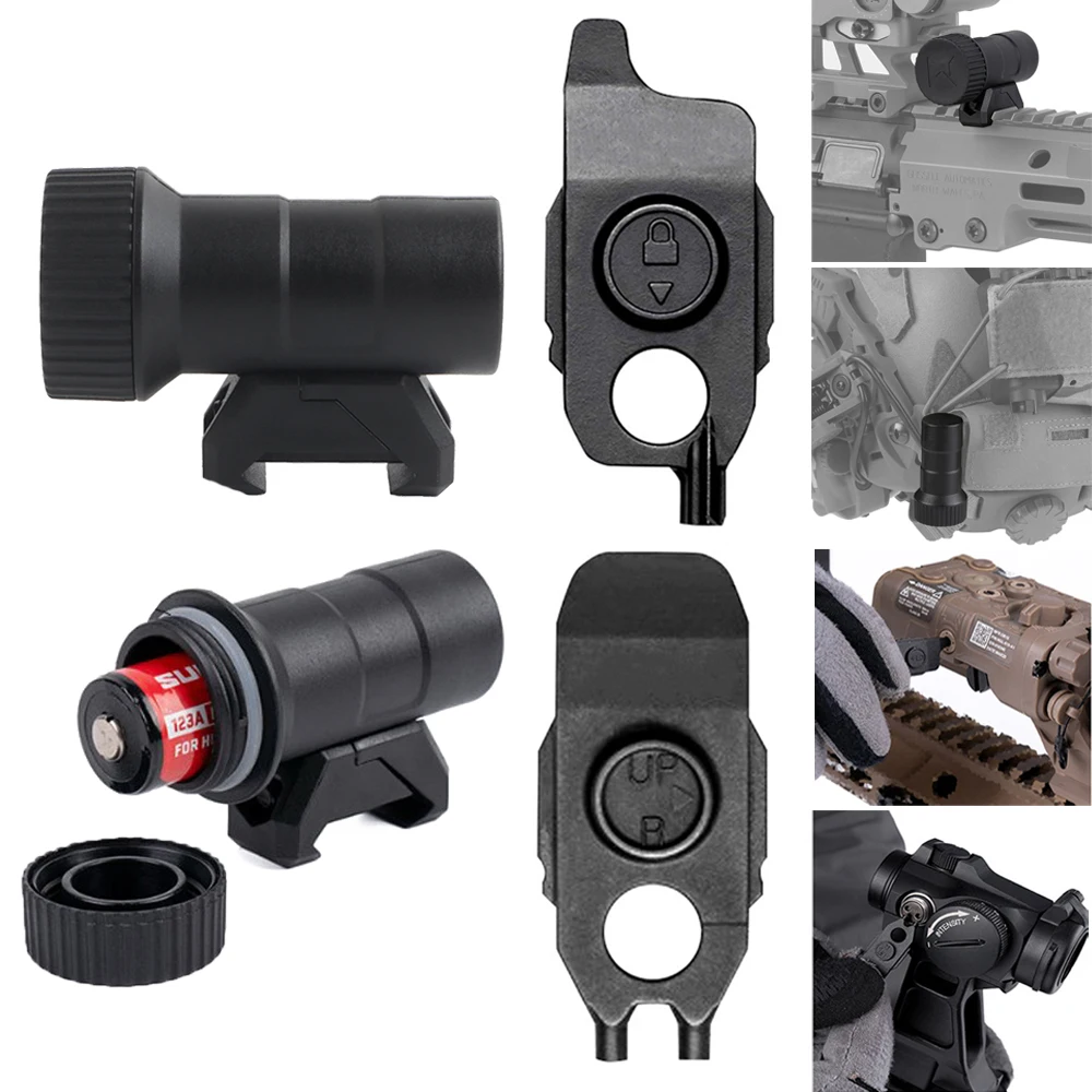 Tactical Flashlight CR123/AAA/AA Battery Storage Box Waterproof, Hunting Airsoft PEQ15 Red Dot Holographic Sight NANO Tool Set