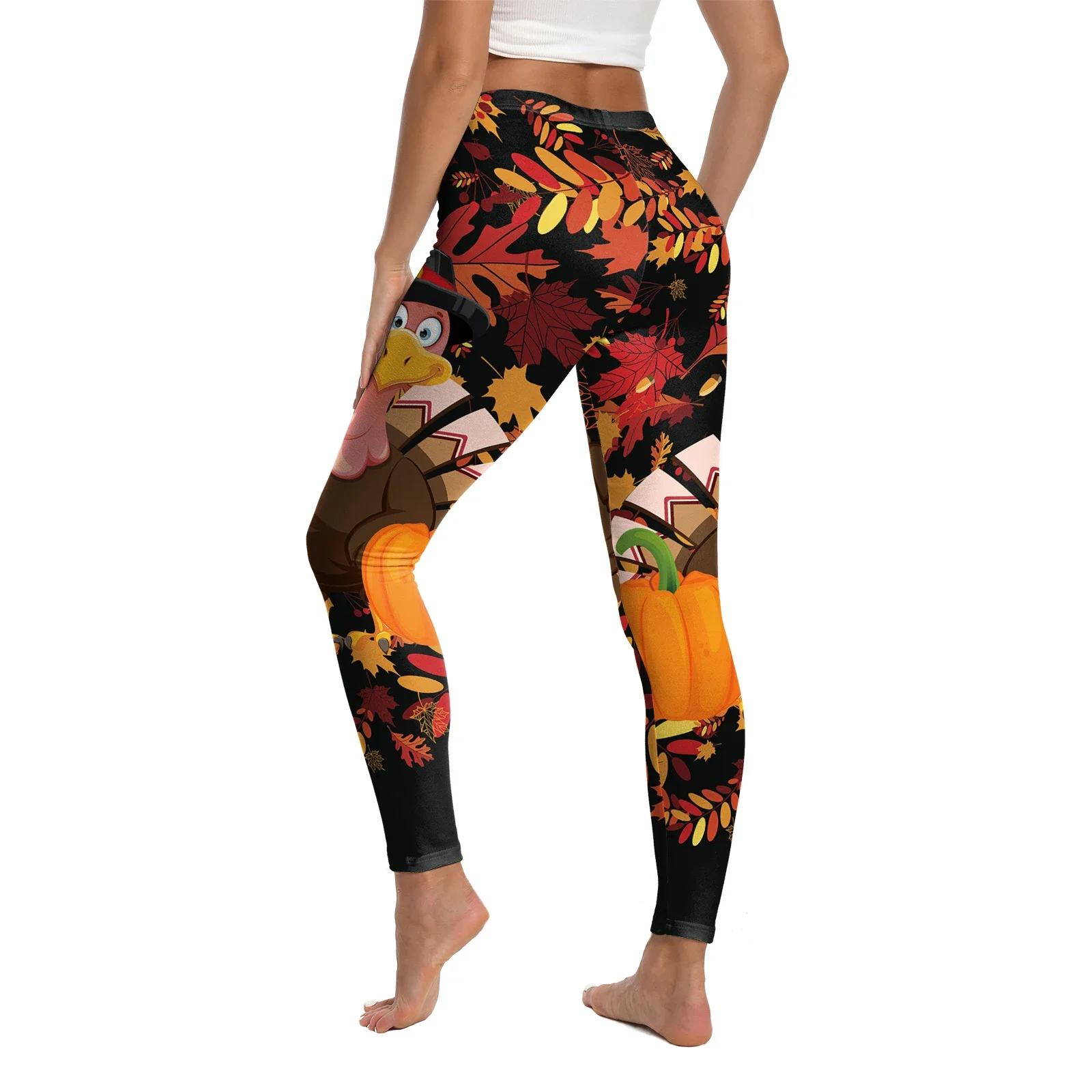 오렌지 성인 여성 터키 3D 프린트 레깅스 여성용 추수감사절 파티 스키니 탄력 바지 스트리트웨어 요가 레깅스