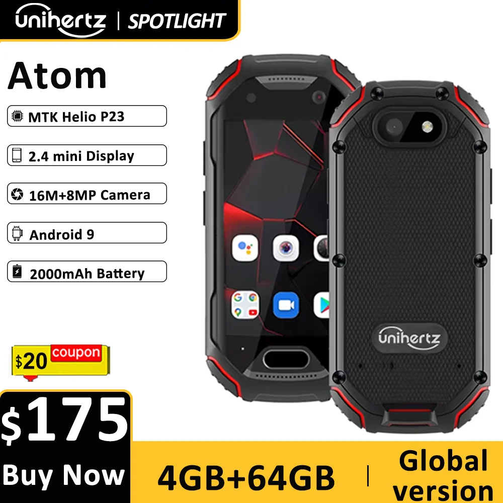 Còn Hàng Unihertz Nguyên Tử Trên Thế Giới Mini Chắc Chắn Điện Thoại Thông Minh 4GB 64GB Android 9 Octa Core 2.45 Inch Mở Khóa điện Thoại Di Động 2000MAh NFC