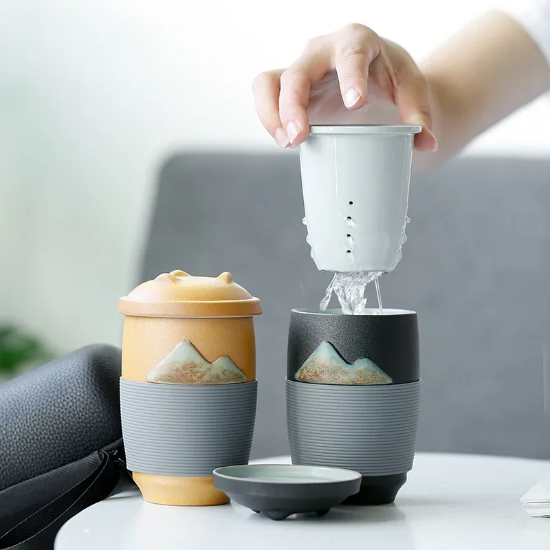 

Ceramic tea cup water separation mug office household with lid filter tea cup large capacity travel tea set