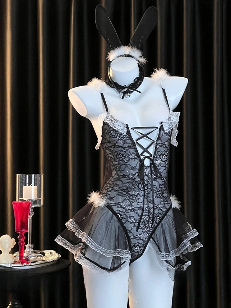 

Сексуальная кружевная униформа кролика для девочек, прозрачный комбинезон для косплея, женский искушение в стиле Pure Desire