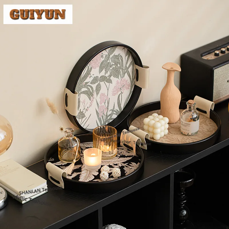 

Handmade Bamboo Wood Fabric Round Tea Tray Cake Rack Coffee Storage Board Teapot Trivets Dishes For Serving Tea Ceremony Craft