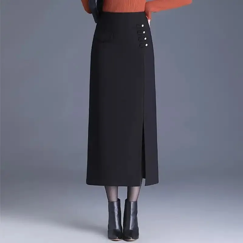 

Straight Black Skirt Slit High Waist New Slim Mid-length New Chinese Style One-step Skirt Long Skirt