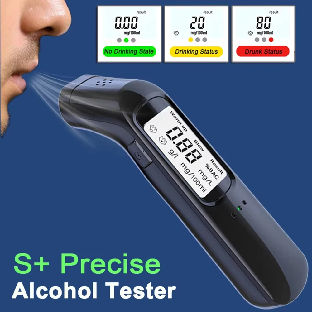 Alcohol Tester Non-Contact High Precision Alcohol Tester USB Rechargeable Breathalyzer Diagnostic Tool With LCD Digital Display