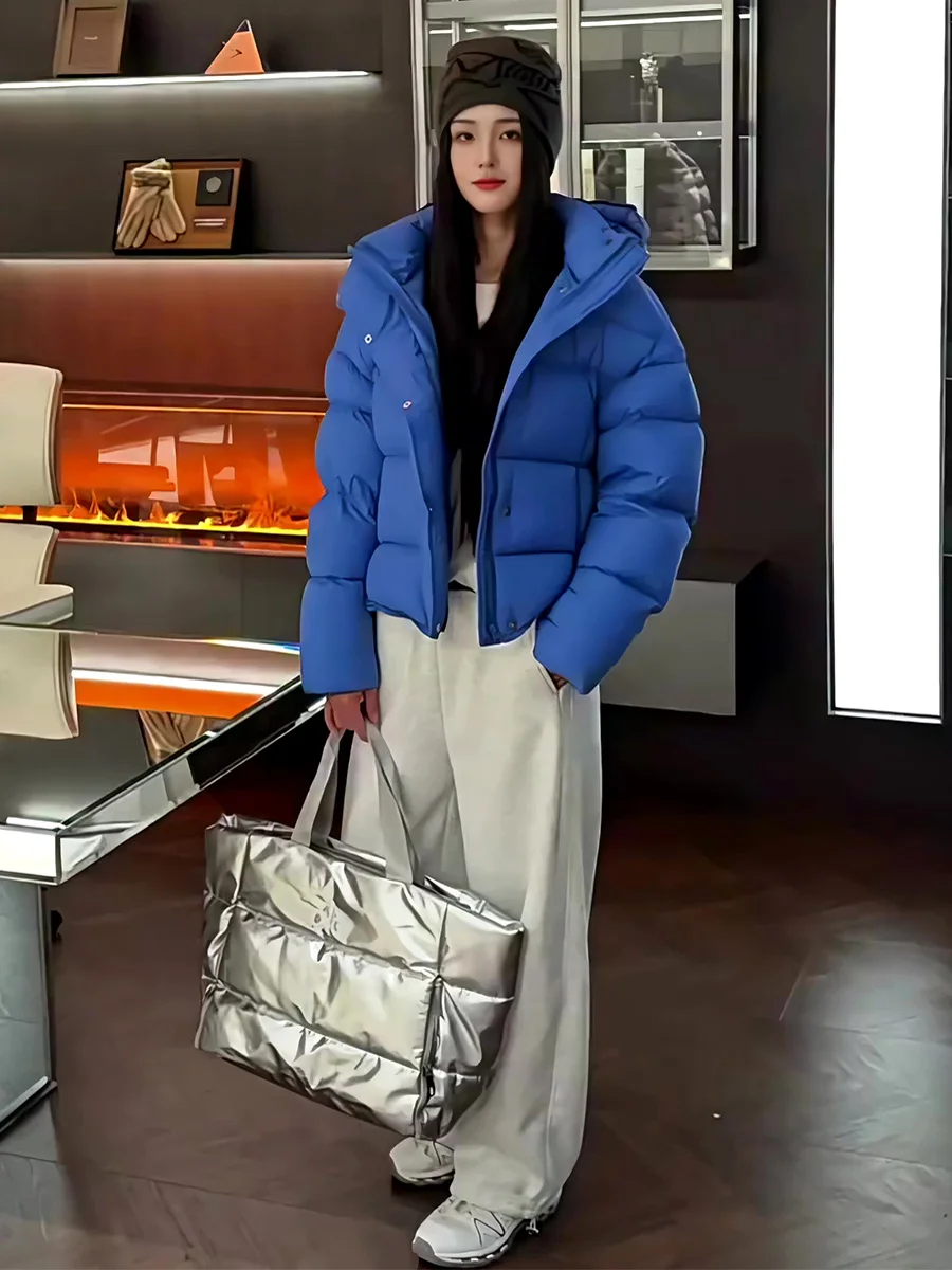 

Casual ort Blue Puff Du down Jaet Women Winter Thiened White Du Feather Hat Bread Coat Warm Outerwear