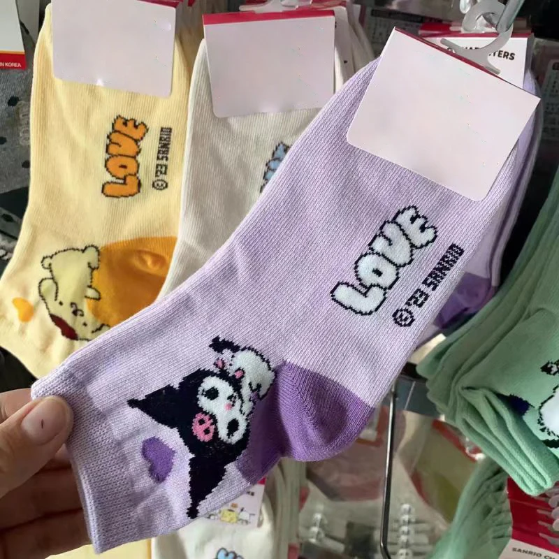 1Pair Cartoon Sanrio Cinnamoroll Kuromi Melody Purin Pochacco Socks Autumn Winter Sports Breathable Women Middle Tube Socks