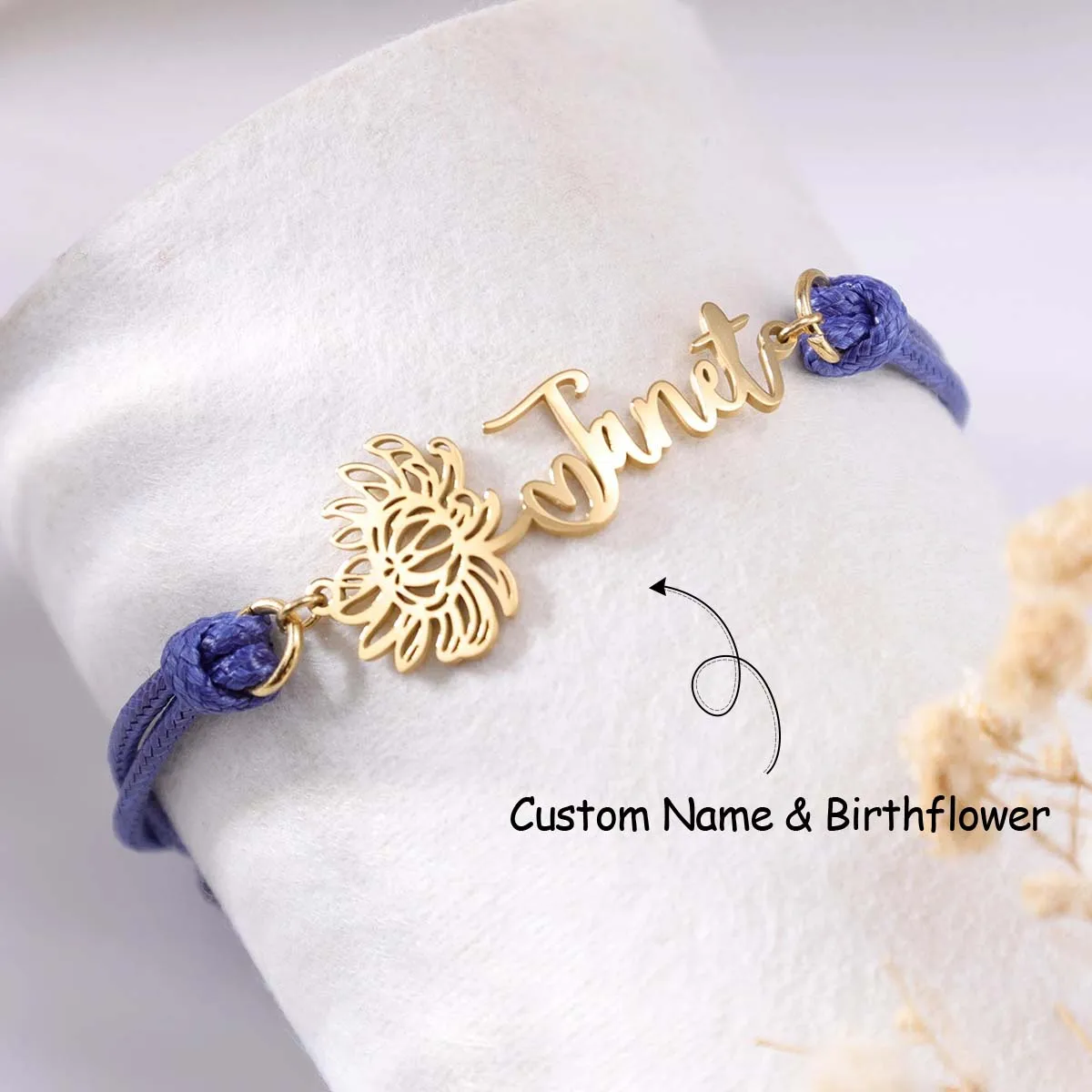 

Personalized Birth Flower Name Bracelet, Sailing Rope Mom Flower Bracelet, Bridesmaids Gift, Birthflower Jewelry, Family Gift