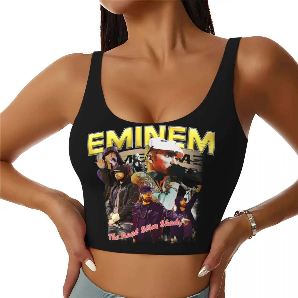 

Custom Eminem Slim Shady Music Rap Women Sports Bra High Impact Vest Gym Workout Yoga Crop Tank Top