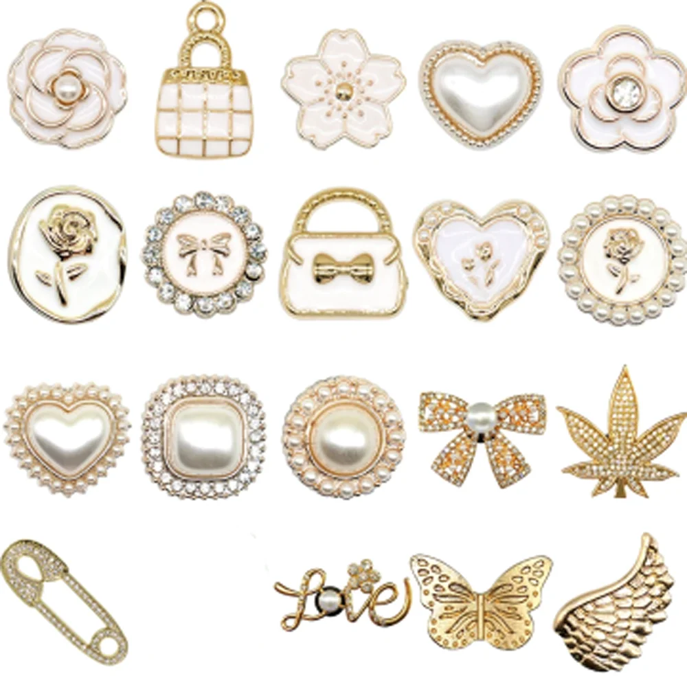 1/20PCS Golden Metal Shoe Charms Bling Metal Pin Wing Luxury Style Jewelry Shoe Accessories Fashion Women Men Shoe Buckle Decor