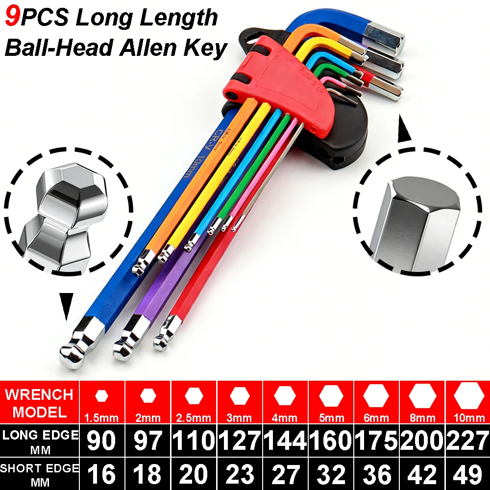 

Hex Key Set Colorful Metric Universal Torx Star Ball Head Hexagon Allen Wrench Spanner Screwdriver Hand Tools for Bicycles Rapir