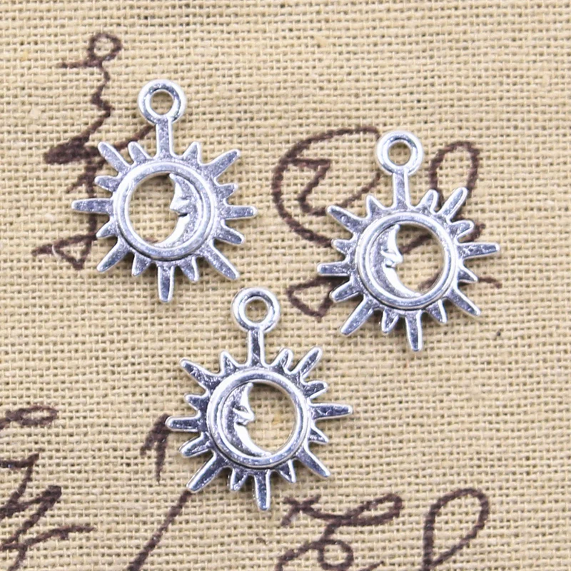 30pcs Charms Sun Moon Sunshine 21x17mm Antique Silver Color Pendants DIY Crafts Making Findings Handmade Tibetan Jewelry