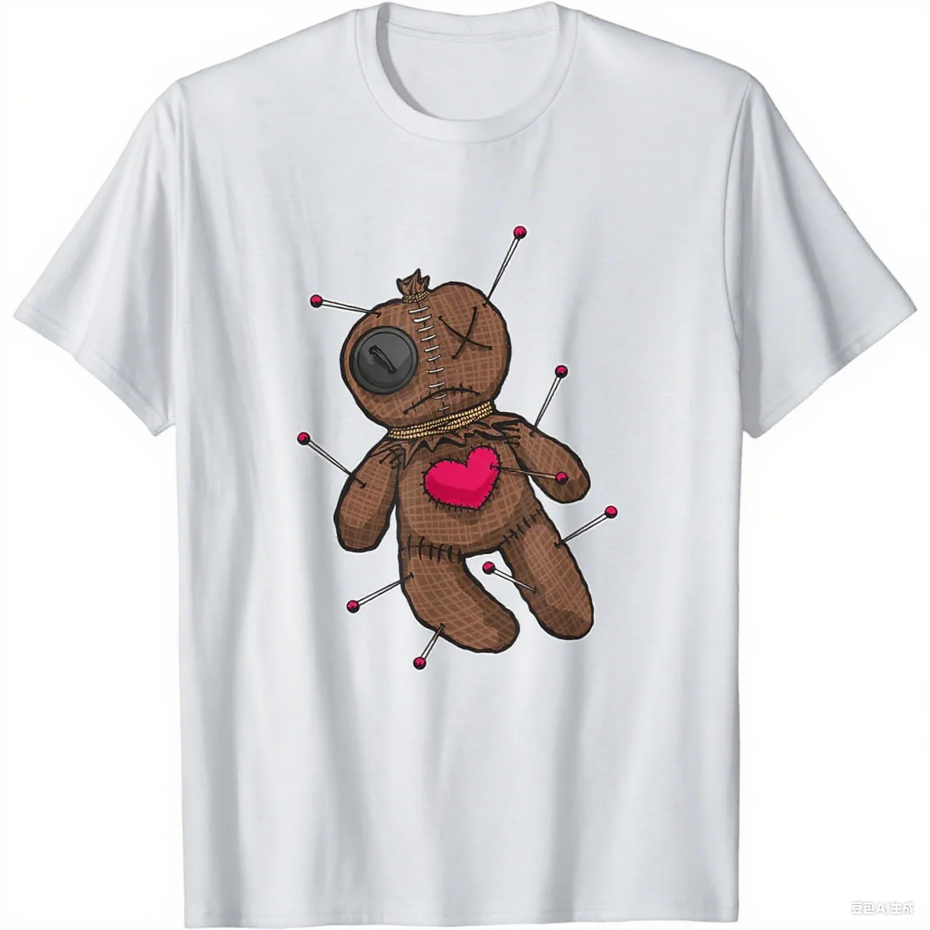 

Cotton T - Shirt with Unique Voodoo Doll Print Eye - Catching Design for Gothic and Quirky Fashion Fans Fun Casual Wear