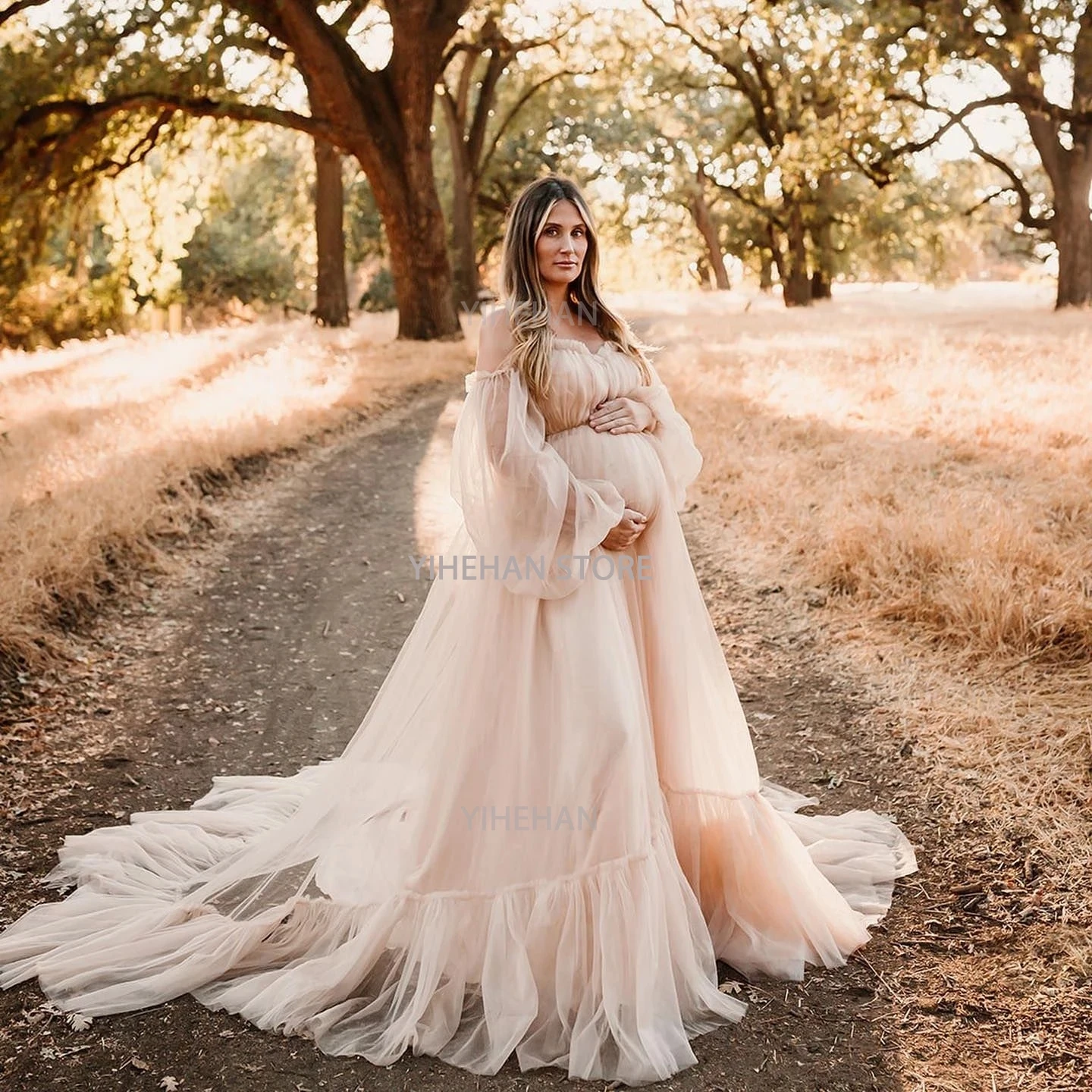 

Customized Maternity Dress A Line Ruffles Off Shoulder Maternity Gown for Photoshoot Boudoir Lingerie Robe Bathrobe Nightwear