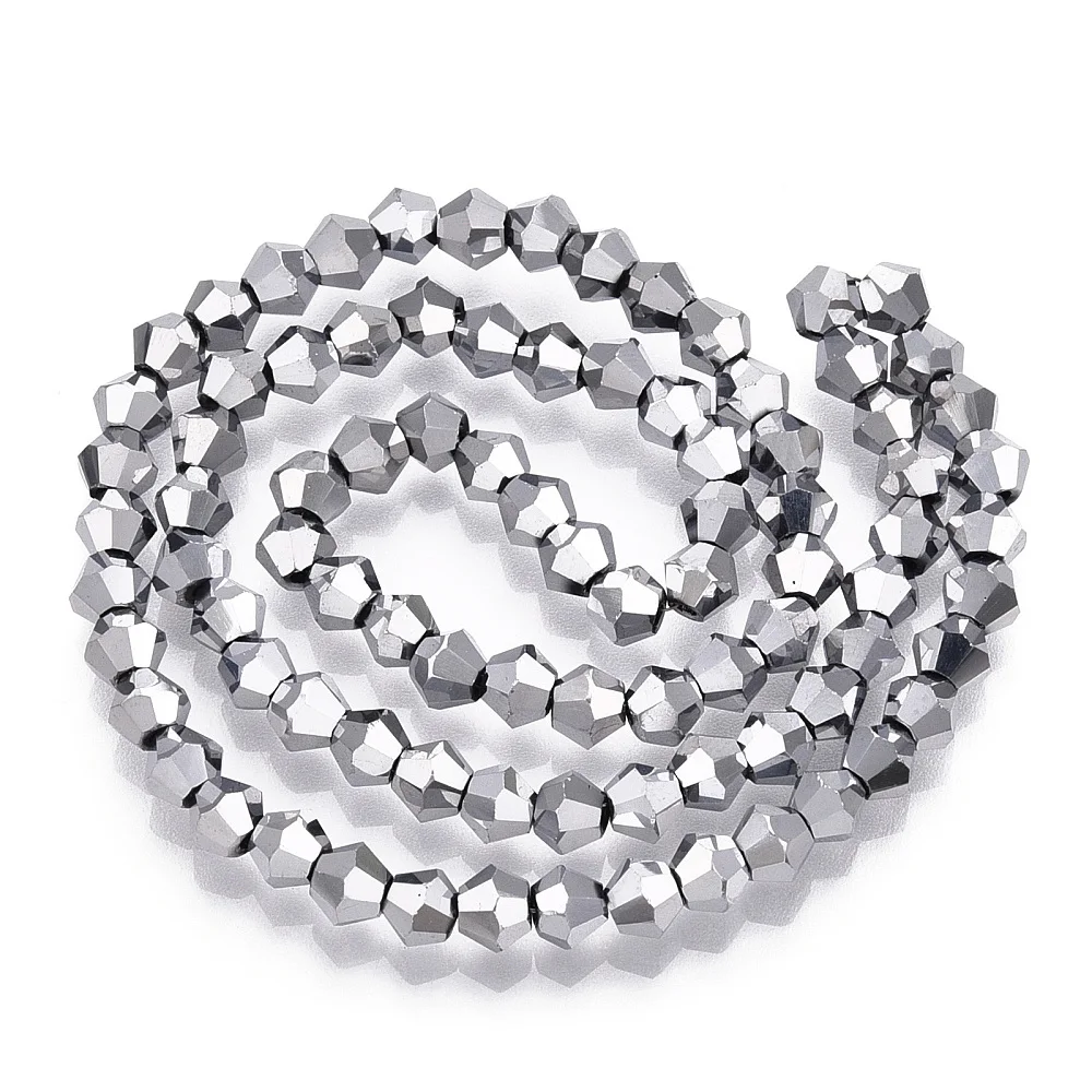 Electroplate Glass Bead Strands Rainbow Plated Faceted Bicone Platinum Plated 4x4.5mm Hole: 1mm 75~78pcs/strand 28~29cm