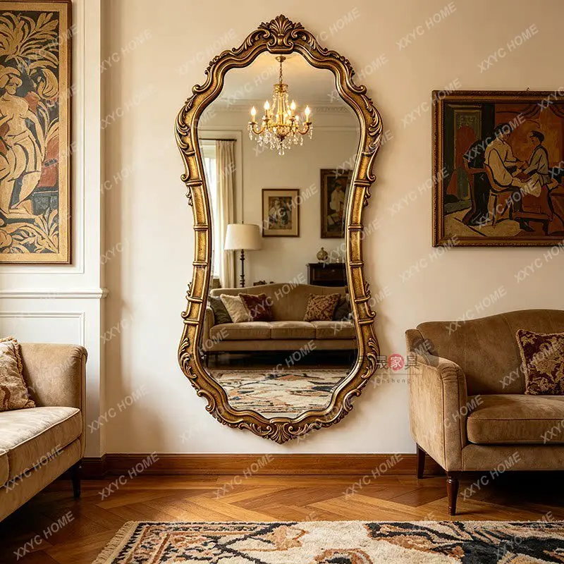 retro court style full-length mirror wall-mounted carved special-shaped full-length mirror