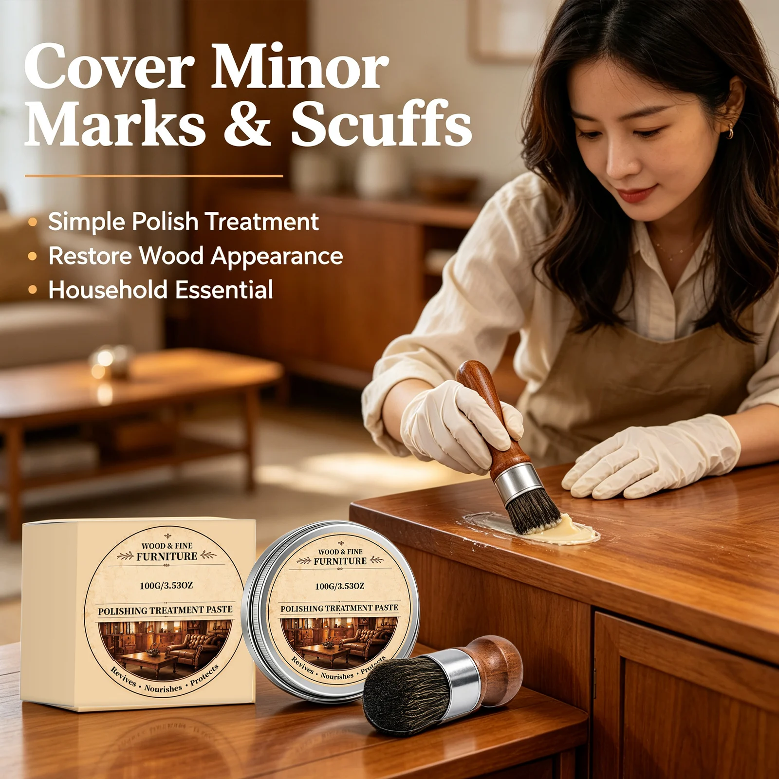 Wooden Furniture Polish Paste Nourishes Repair Scratch Restore Smoothness Protect Waterproof Brightens Multi‑purpose Wood Polish