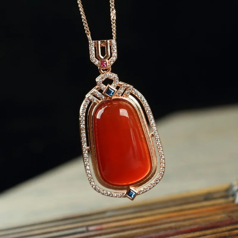 

Кулон из натуральной хурмы, красный Nanhong, инкрустированный, женское колье на ключице