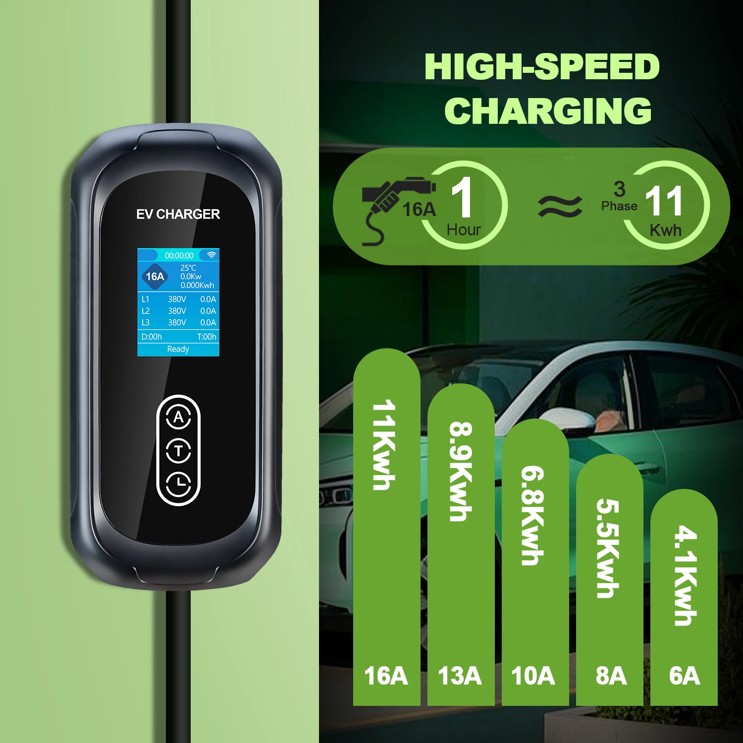 ISIGMA Type2 GB/T التوصيل 11kw 5m WIFI APP بلوتوث التحكم 16A قابل للتعديل شحن المنزل المحمولة شاحن EV لسيارة EV