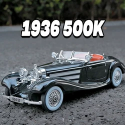 Mercedes-Benz-500Kクラシックカーモデル,1:24,合金,サウンドとライト,プルバック,子供のおもちゃ,収集品,誕生日プレゼント,1936