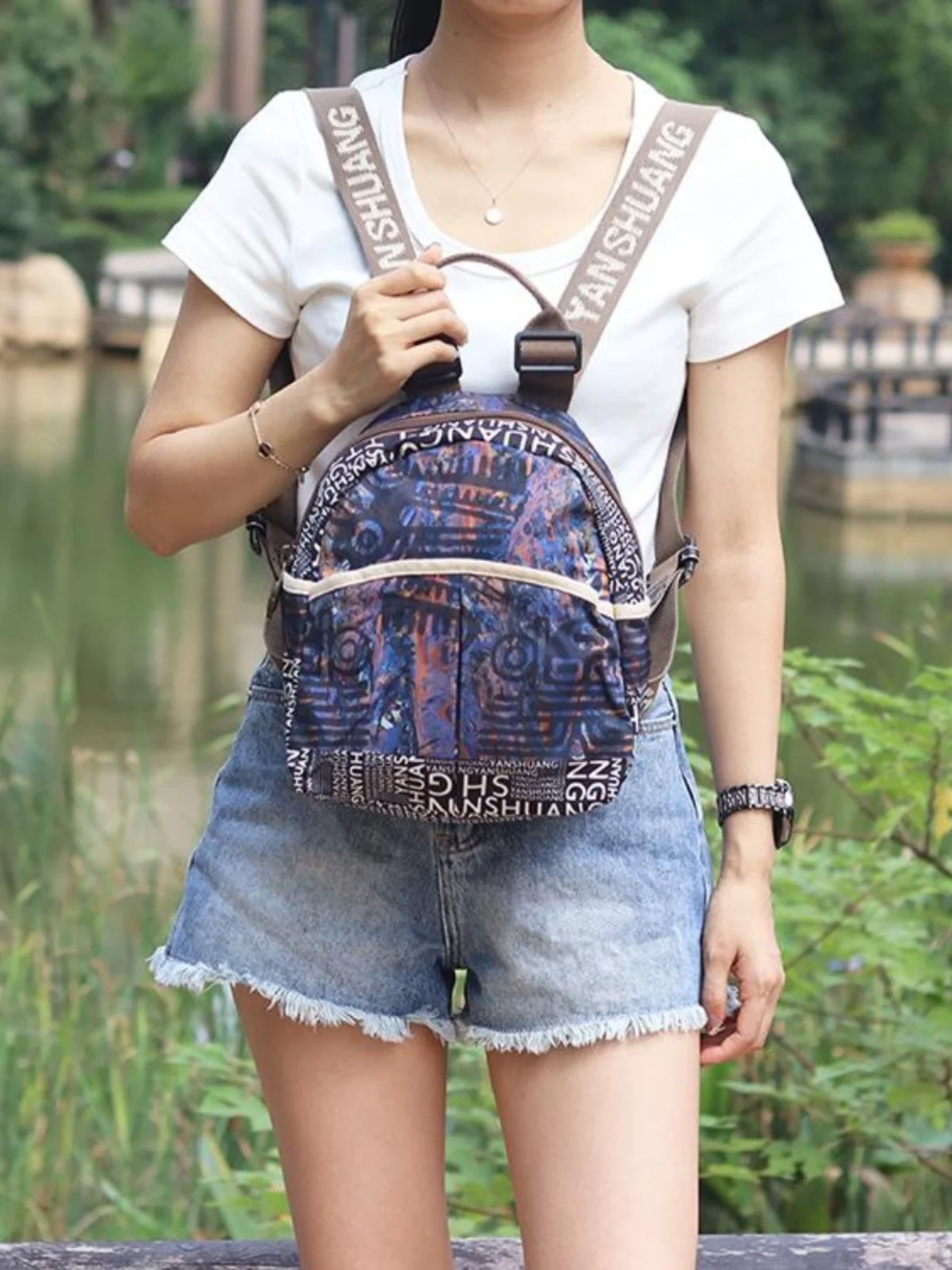 

Yan Shuang Creative Fabric Flower Backpack Casual Ethnic Style Women's Bag Travel Fashion Personalized 3291 Dual-Shoulder Bag