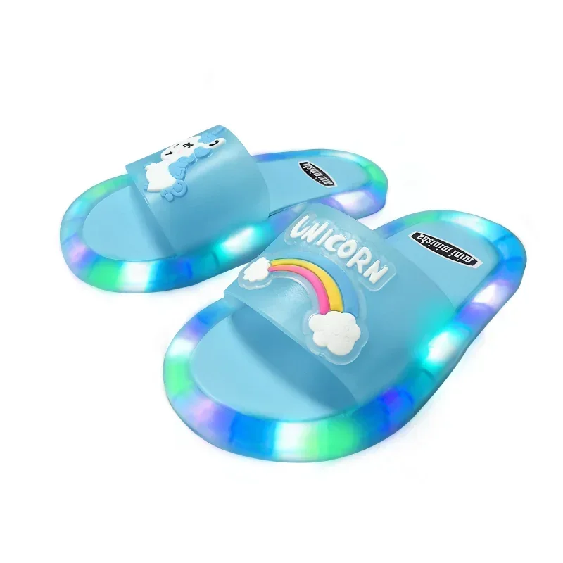 2024Girl Slippers Children Unicorn LED Kids Slippers Baby Bathroom Sandals Kids Shoes for Girl Boys Light Up Shoes Toddler구두