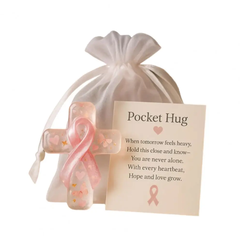 White Gauze Pouch for Tokens Breast Cancer Awareness Pocket Hug Token Pink Ribbon Prayer Keepsake Emotional Support for Loved