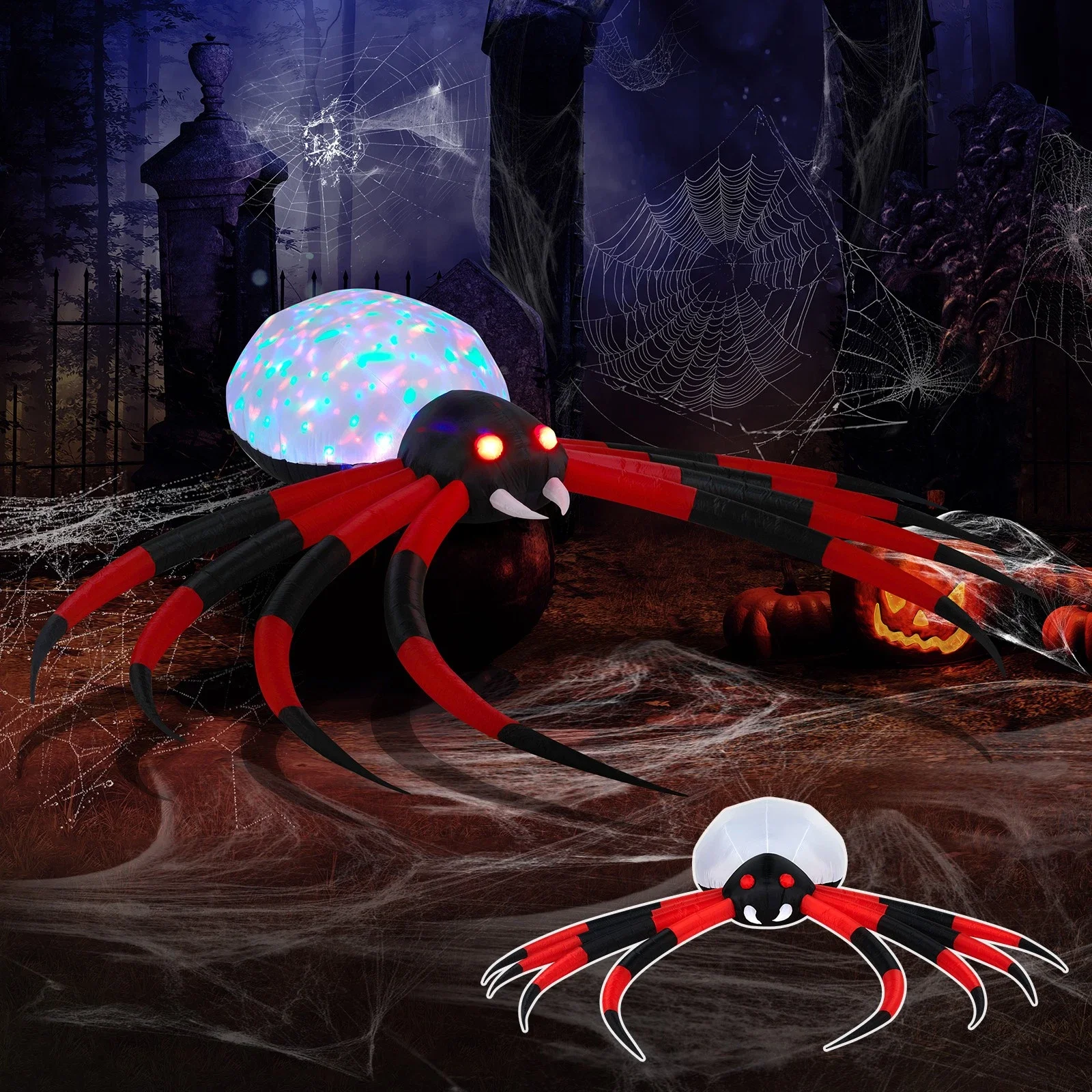 

12FT Giant Halloween Inflatables Spider Yard Decorations with Rotating Light