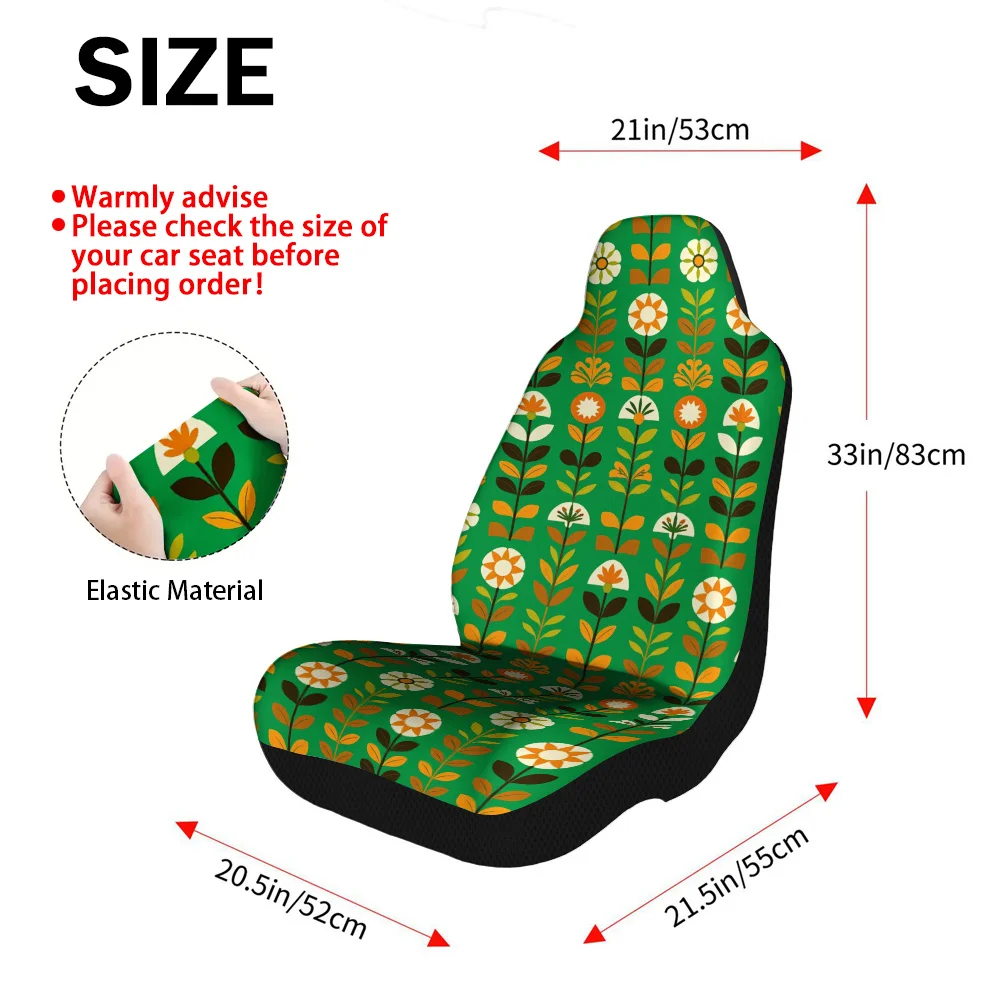Set Of Two Geometric Floral Front Seat Covers Inspired By Mid-Century Modern Design, Made From Lightweight And Washable Material