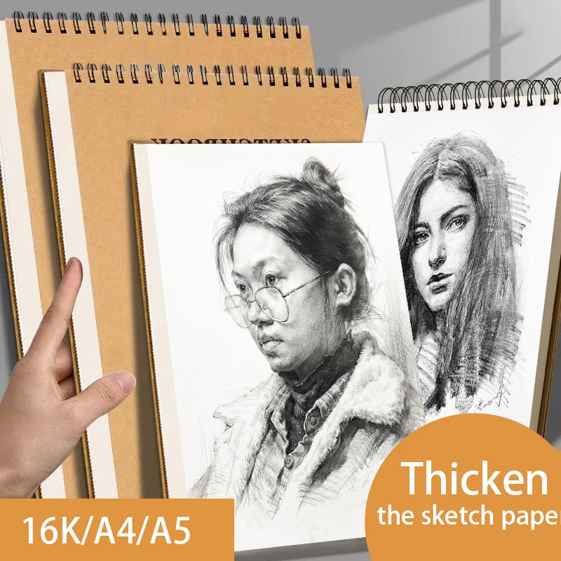 Sketchbook Drawing Book Art Book Hand-Drawn Book Blank Thickened Coil Loose-Leaf Hard Shell Flip Watercolor Hand-Drawn Book