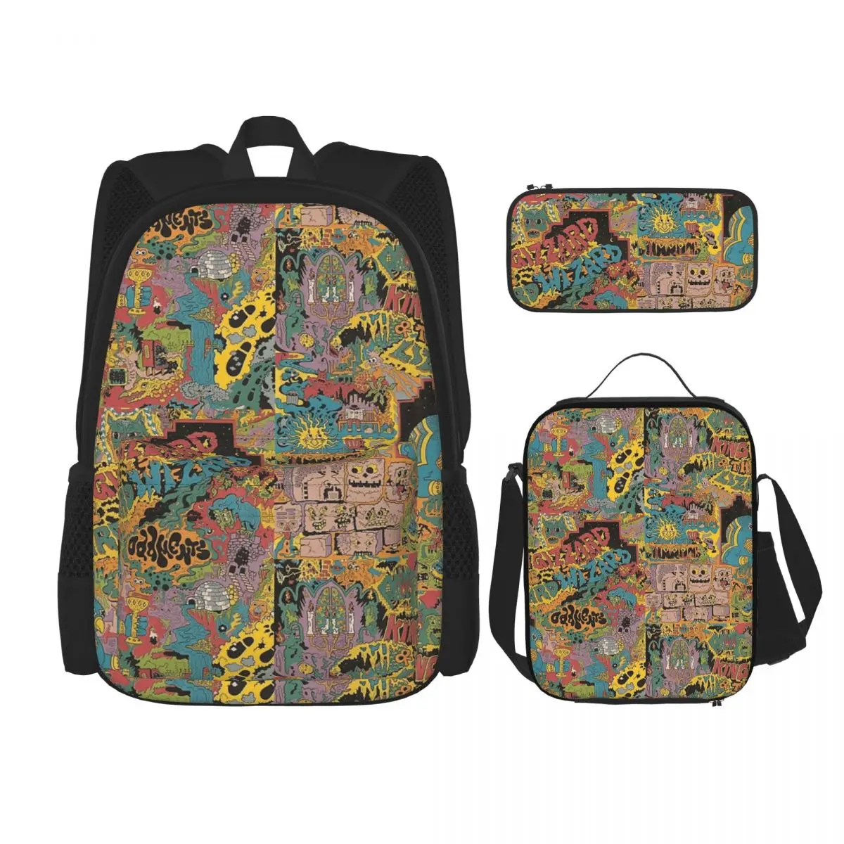 

King Gizzard And The Lizard Wizard - Oddments Backpacks Children School Bags Kids Rucksack Lunch Bag Pen Bag Three-Piece Set