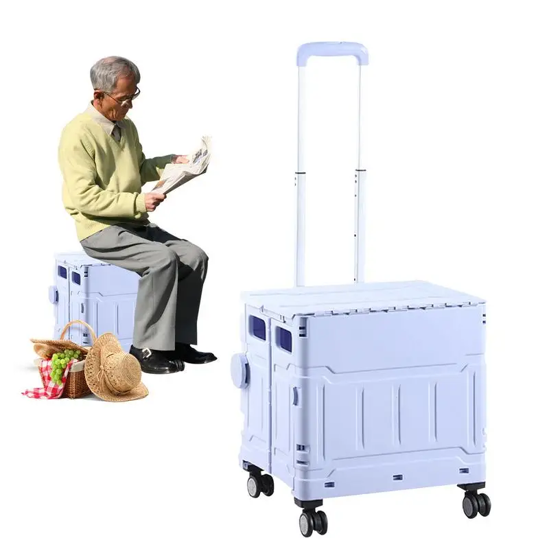 Carrito de compras plegable para alimentos y verduras, carritos portátiles con 4 ruedas, gran capacidad para el lugar de trabajo, hogar, color morado