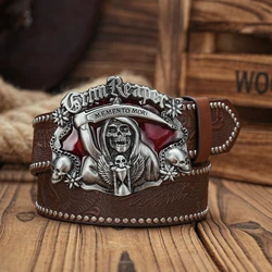 Men & Women-Western-Cowboy-PU Leather-Belts - Vintage horse Belt Floral Engraved Buckle Belt for Jeans