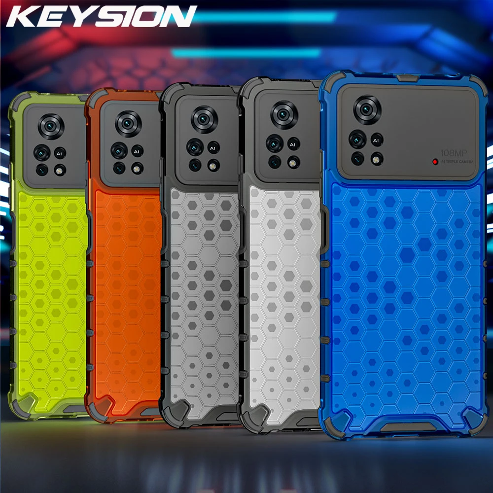 

KEYSION Shockproof Case for Xiaomi POCO X4 Pro 5G M4 Pro M3 Transparent Honeycomb Phone Back Cover for POCO F3 5G X3 NFC X3 GT