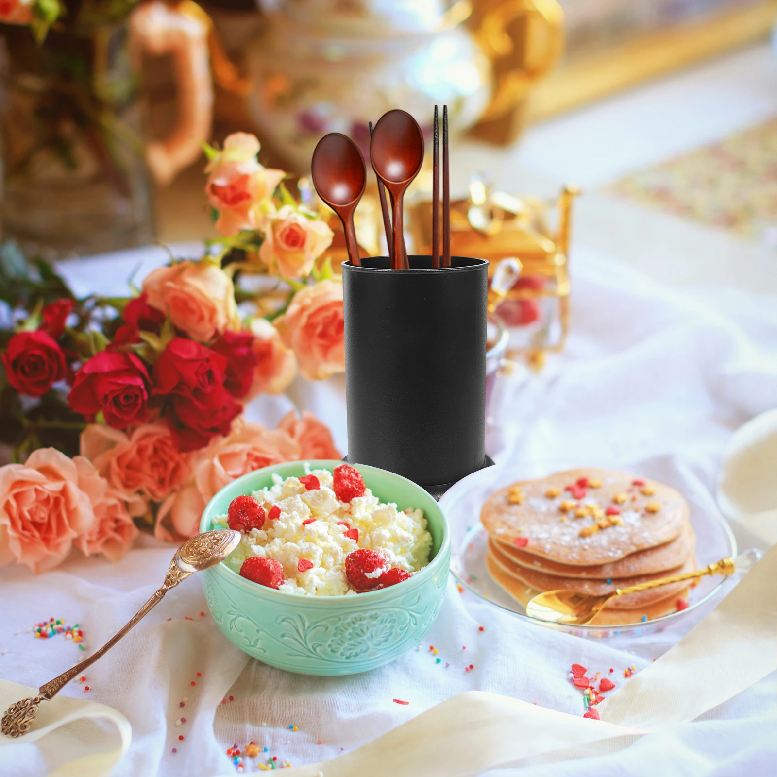 

Chopstick Holder Kitchen Desktop Spoon Container Black Small Size Plastic Utensil ganizer Storage Solution Stove Supply