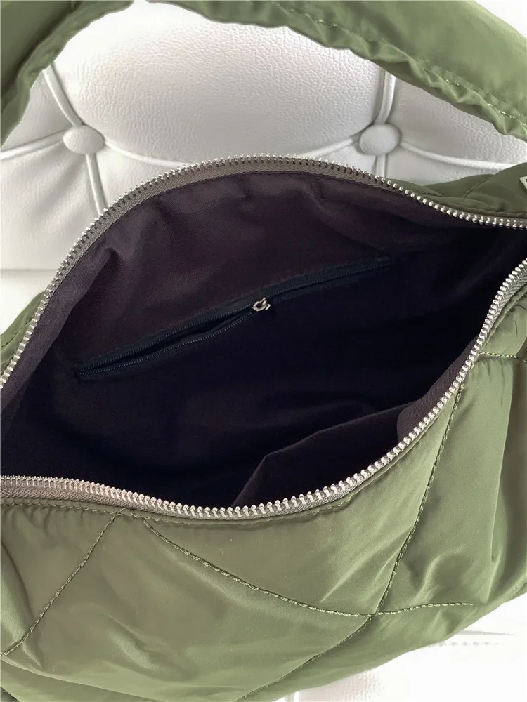 Solid Color High Quality Cotton Tote Bag Nylon Handbag Expanded Olive Green Tote Bag Custom Puff Cotton Fabric Hand Bag