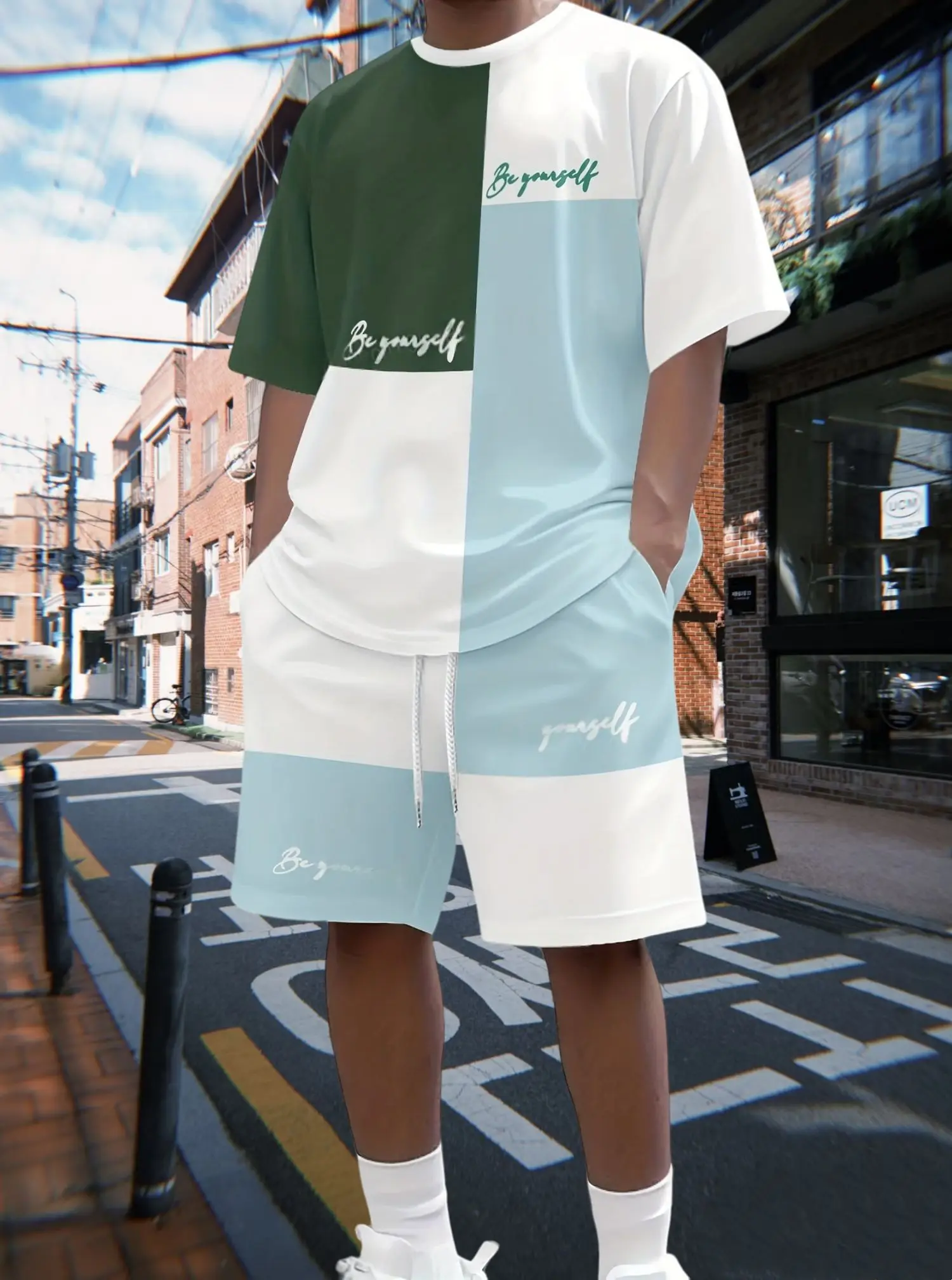 

2025 Summer Hot Sale Breathable Color Matching Printed Short-sleeved Shorts Set Adult Fitness Sports Fashion Street Suit