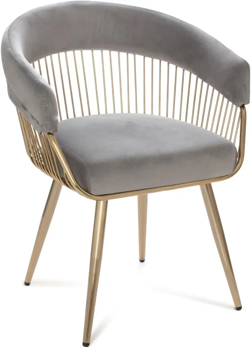 Wire Frame Dining Chair, Upholstered Easy Clean Velvet, Gold Accent Chair (Grey)