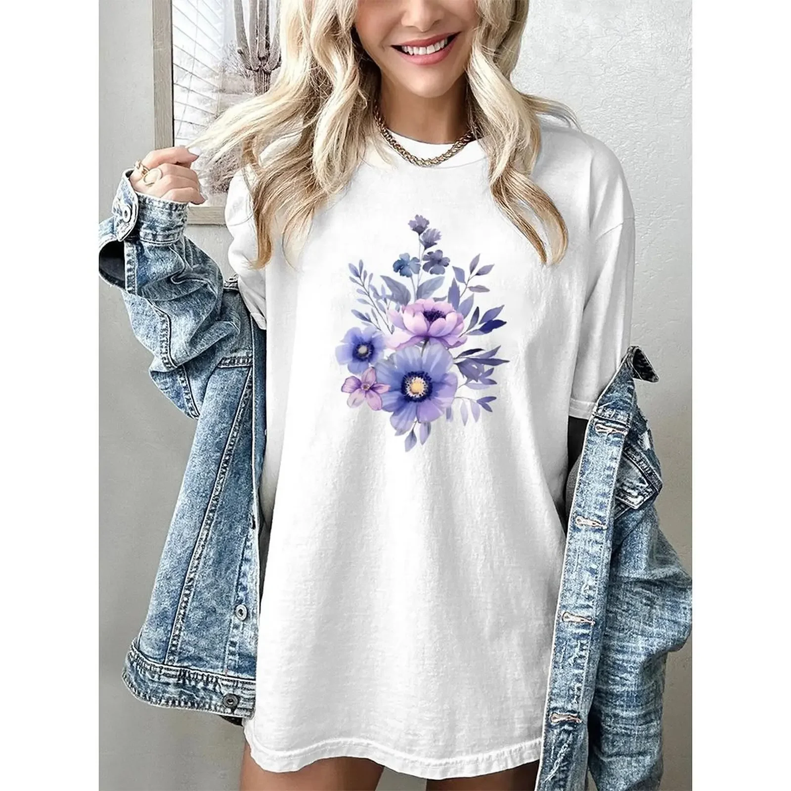 Y2k موضة تي شيرت غير رسمي 2025 ملابس امرأة س الرقبة المرأة الصيف تي شيرتات قصيرة الاكمام المتضخم بلايز عادية نمط مطبوع #3