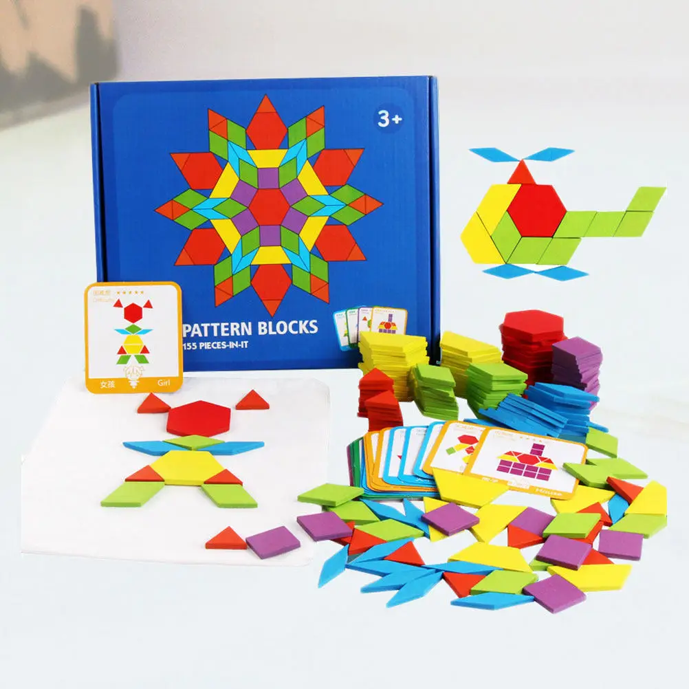 

155 Pieces Colorful Geometric Shapes Puzzle Wood Educational Set for Kids Hand Eye Coordination Cognitive Skill Development