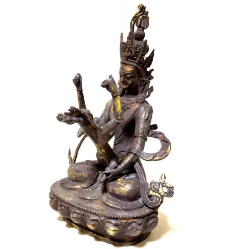 11-Inch 30cm Buddhist Bronze/Gold-Plated Vajra Mandkesvara Yab-Yum Happy Buddha Statue