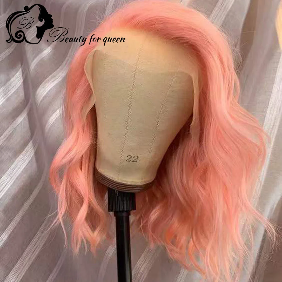 ピンクボブウィッグ人毛ボディウェーブレースフロントウィッグ180%密度13x4レースフロントウィッグ人毛プレプラッキング済み人毛100%