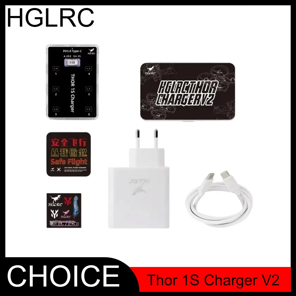 

Зарядное устройство HGLRC Thor 1S V2, 6-портовое зарядное устройство LiPo мощностью 65 Вт — вилка США/ЕС, PH2.0/MX2.0/A30/BT2.0 для FPV/RC дрона/самолета/автомобиля