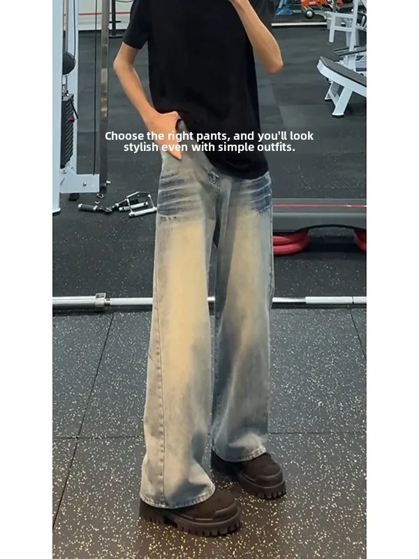

American Waed Blue Lightning Pattern Men's Jeans CleanFit Wide Leg Pants Cool And Haome Straight Cut Casual Trousers