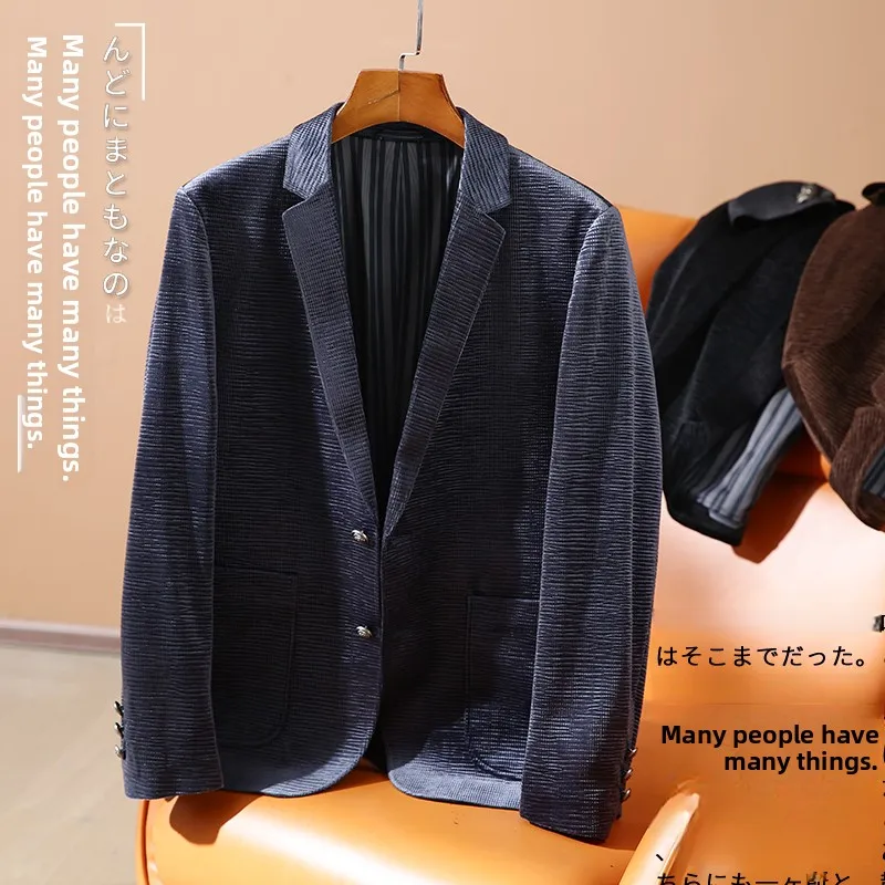 

Imported Silk Light Cheered Velvet Men's Casual Suit Anti-Wrinkle No-Ironing Required Faionable Urban Sle