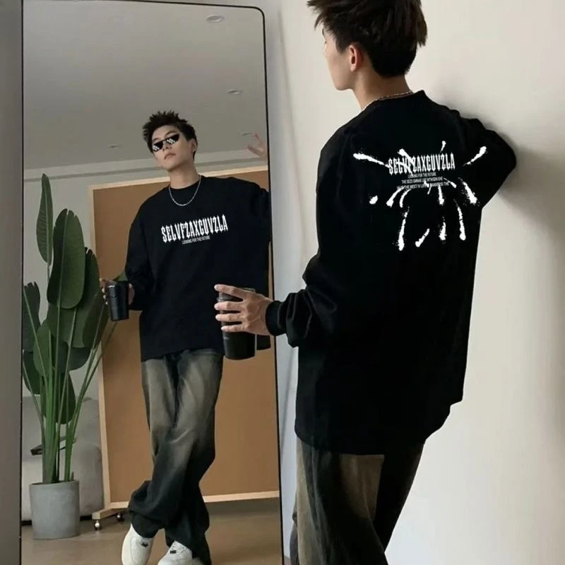 Men's 320G Heavyweight Cotton Long Sleeve Tee Loose Fit Plus Size American Fall Winter Base Layer Top