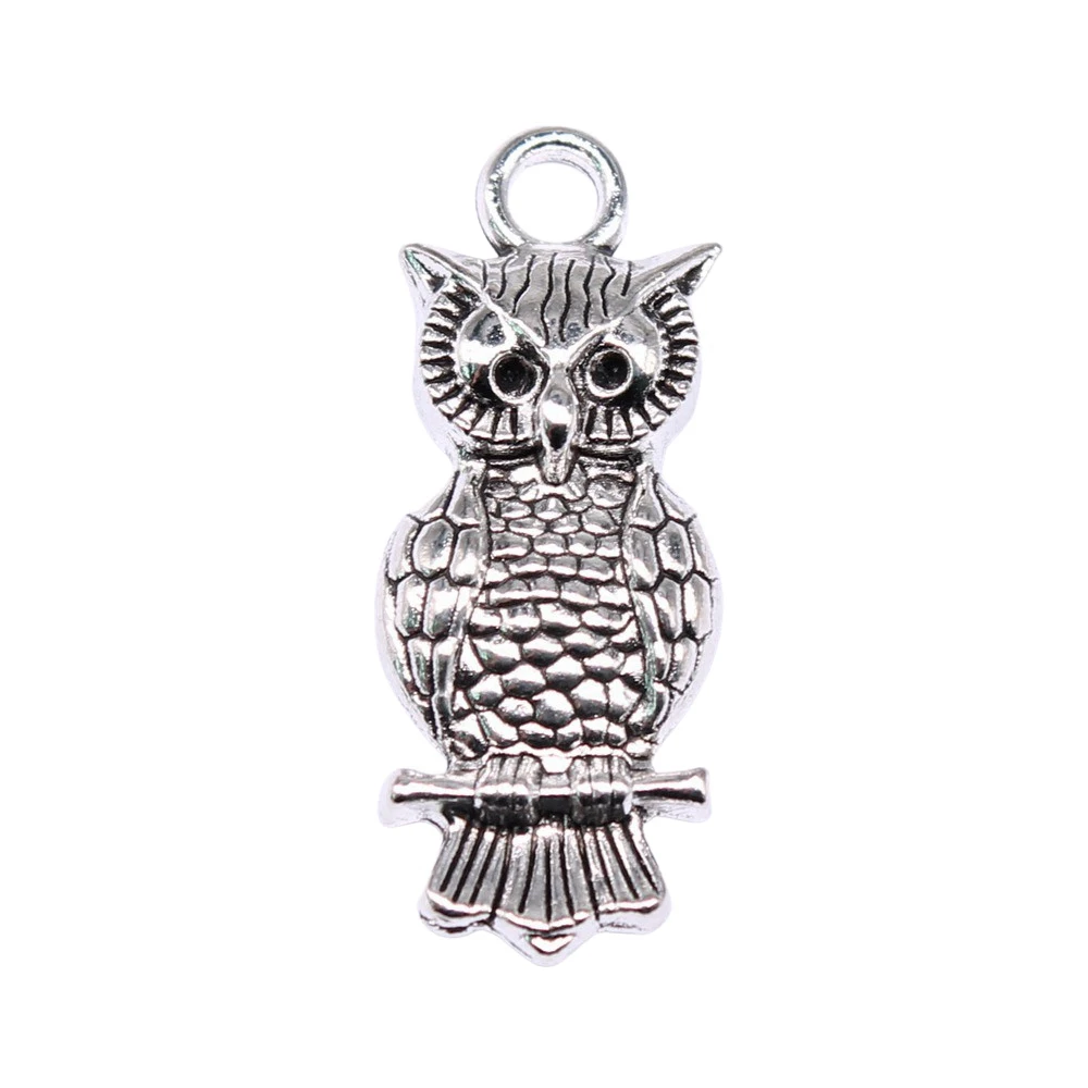 10pcs/lot 30x12mm Owl Charms For Jewelry Making Antique Silver Color 1.18x0.47inch